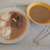 hrstková polévka, rozuteklý ptáček, rýže, šlehaný tvaroh