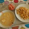 krkonošské kyselo, těstoviny s masem, zeleninový salát